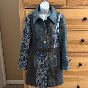 Venus Blue Patterned Mixed-Fabric Women’s Coat